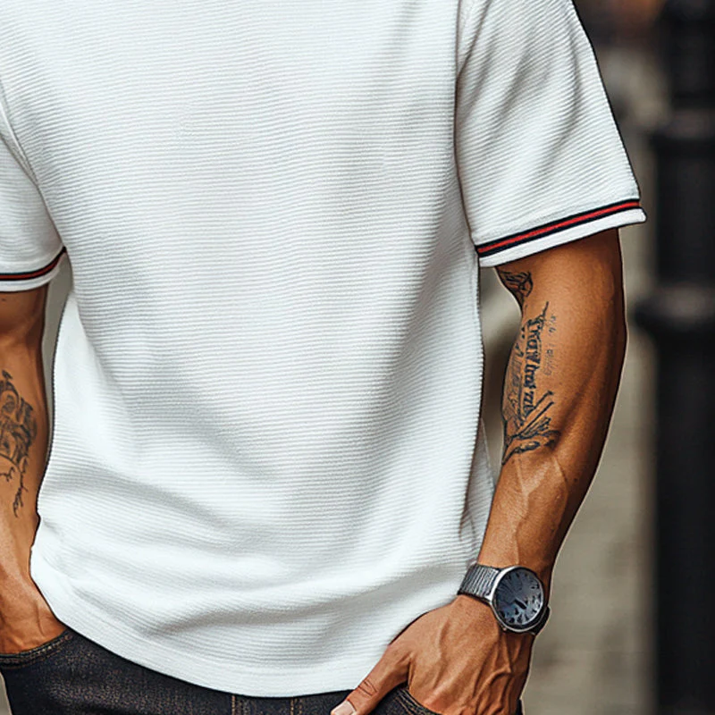 Roberto | Men'S Solid Waffle Contrast Ribbon Round Neck Short Sleeve T-Shirt - Image 4