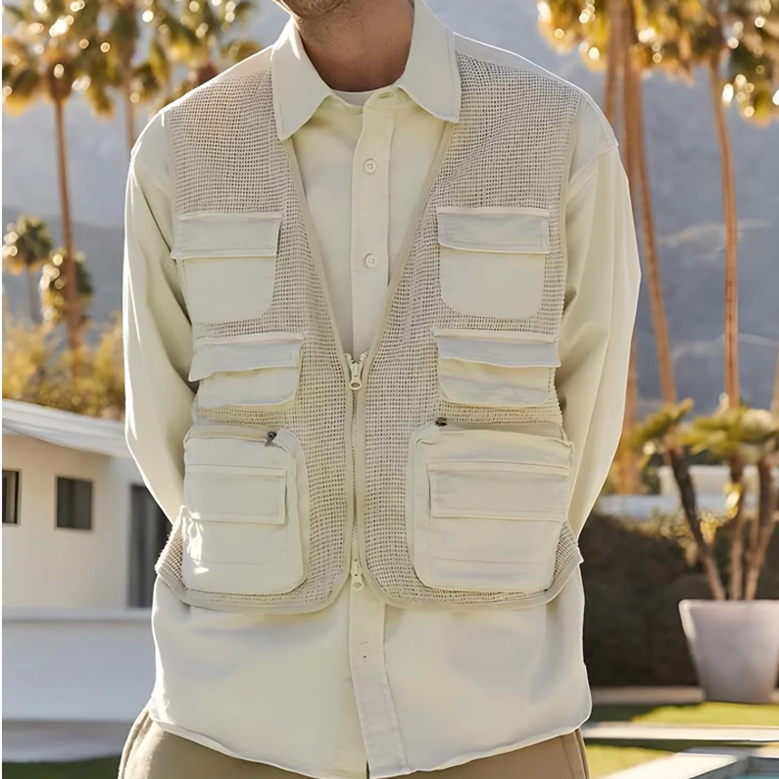 Roberto | Men'S Stylish Plaid Texture Multi-Pocket V-Neck Vest - Image 2