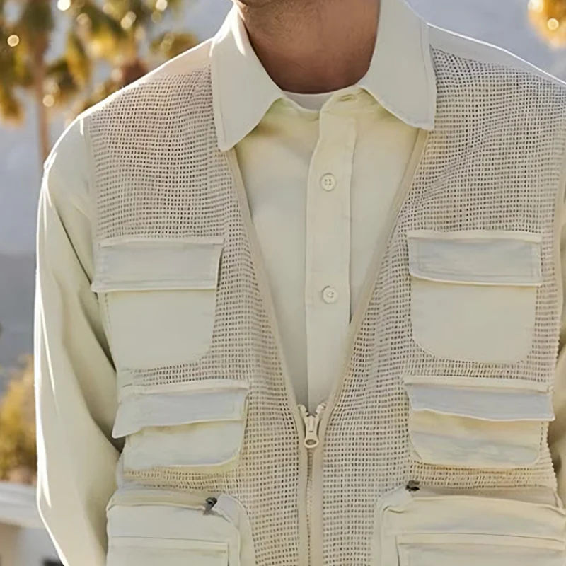 Roberto | Men'S Stylish Plaid Texture Multi-Pocket V-Neck Vest - Image 3
