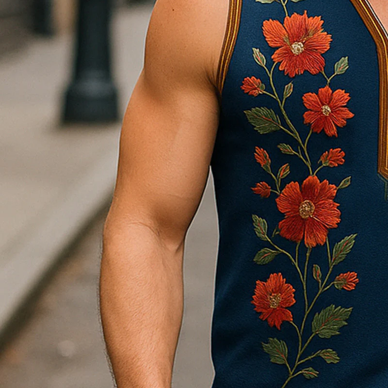 Roberto | Men'S Summer Fashion Embroidered Cotton And Linen Tank Top - Image 3