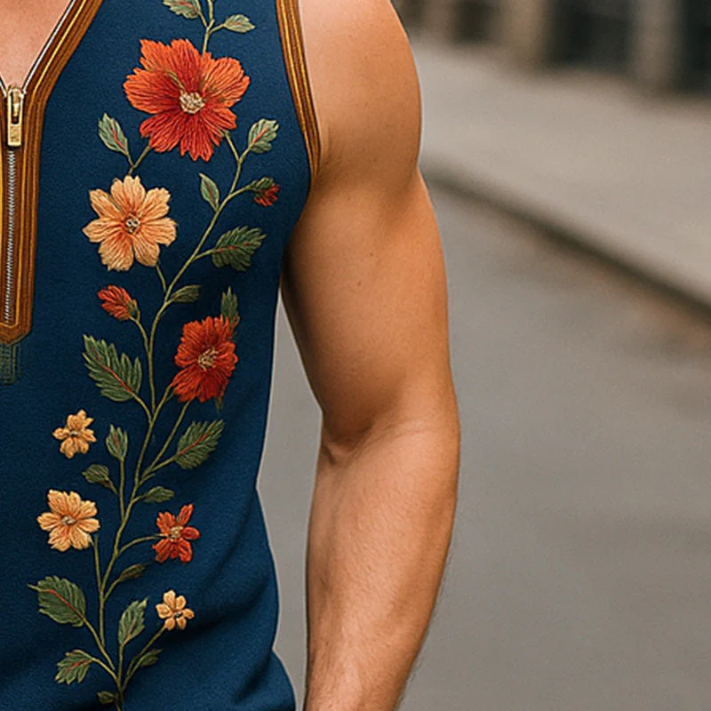 Roberto | Men'S Summer Fashion Embroidered Cotton And Linen Tank Top - Image 4