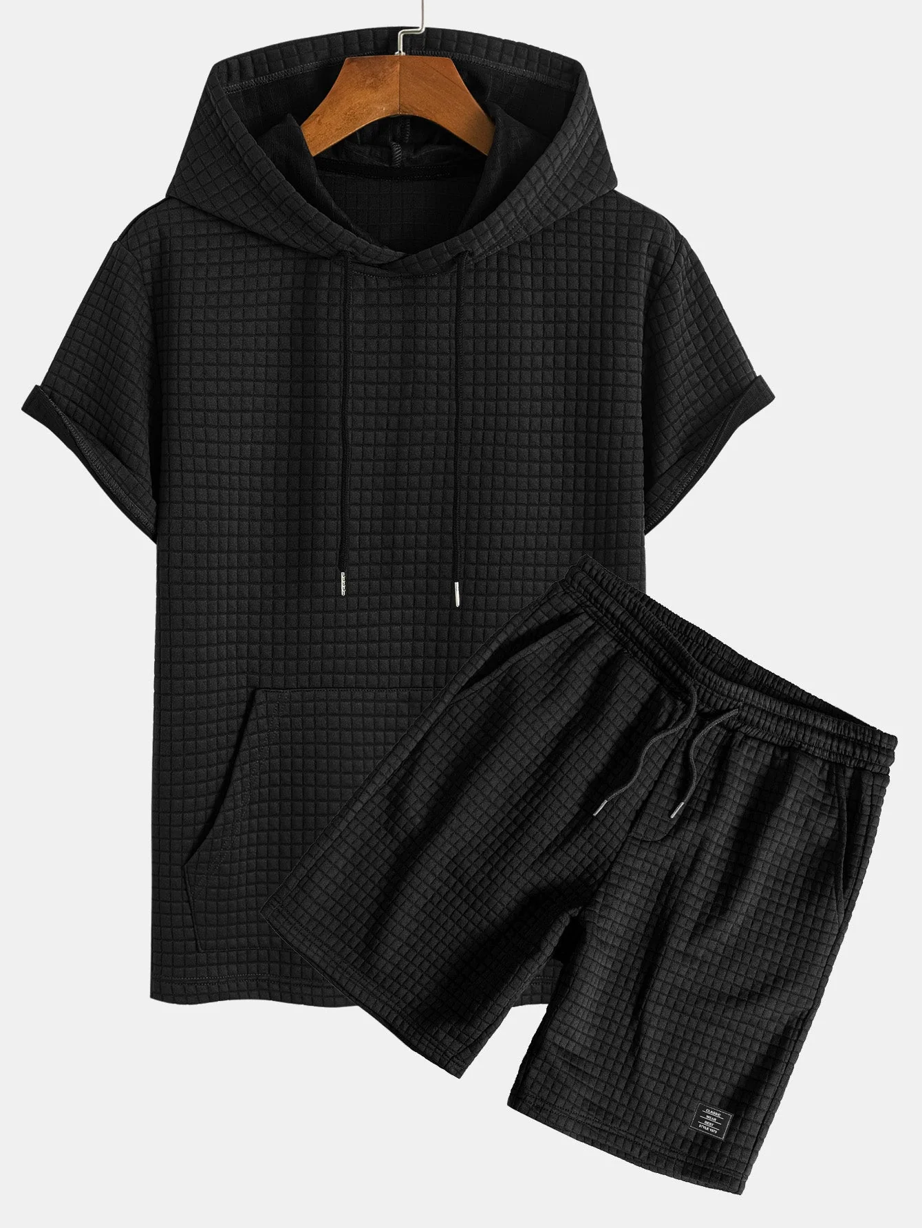 Rocco® | Kangaroo Pocket Waffle Hooded T-Shirt & Shorts - Image 2