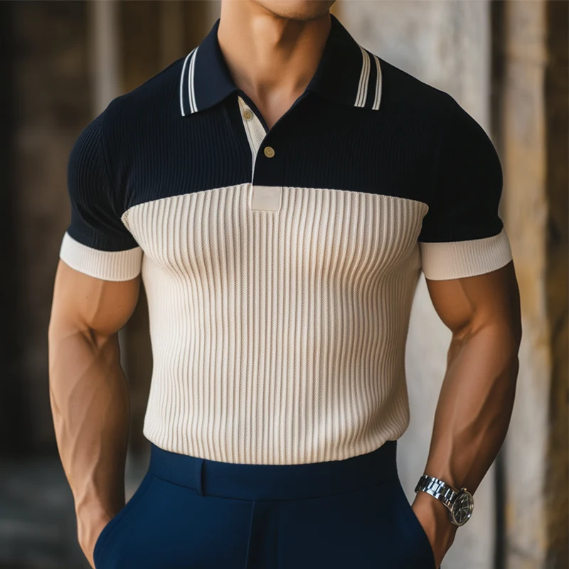 Rodney | Men'S Summer Business Contrast Color Knitted Polo Neck T-Shirt - Image 2