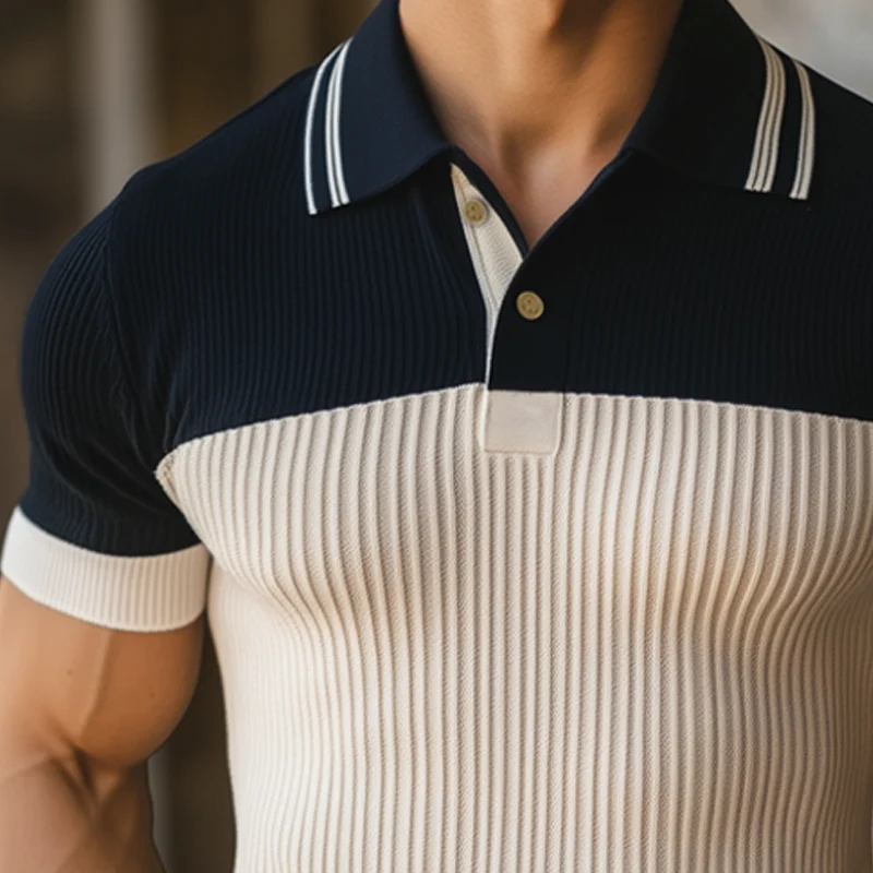 Rodney | Men'S Summer Business Contrast Color Knitted Polo Neck T-Shirt - Image 3