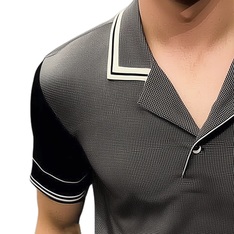 Rodolfo | Men'S Business Notch Lapel Stitching Short-Sleeved T-Shirt - Image 2