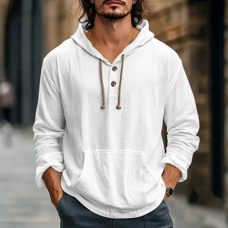 Rodolfo | Men'S Casual Solid Color Breathable Cotton Kangaroo Pocket Loose Long Sleeve Hoodie - Image 2