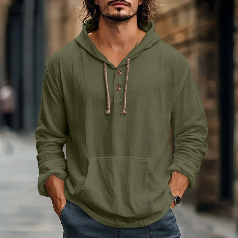 Rodolfo | Men'S Casual Solid Color Breathable Cotton Kangaroo Pocket Loose Long Sleeve Hoodie - Image 4