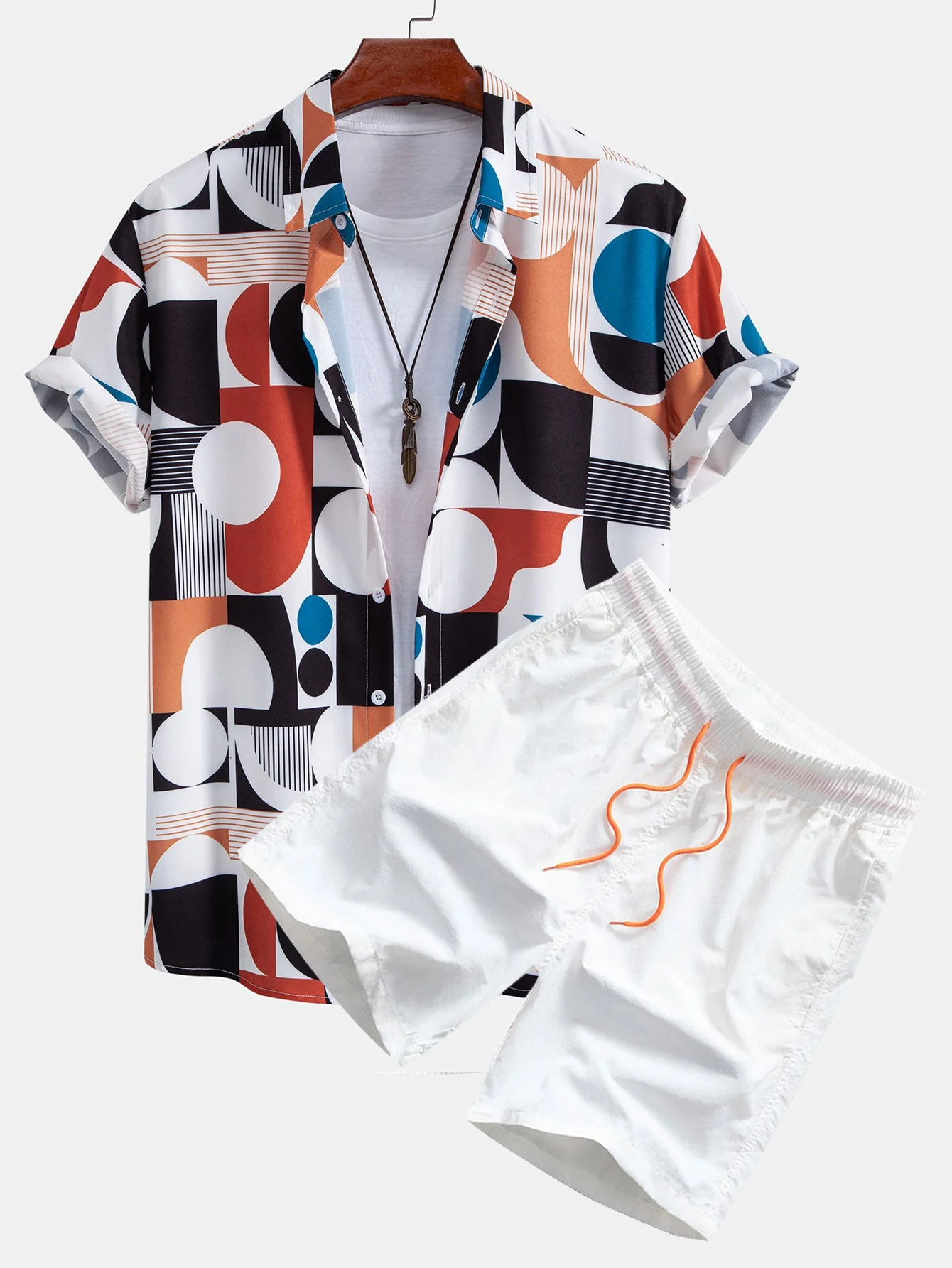 Rodrigo® | Color Block Geometry Print Button Up Shirt & Drawstring Swim Shorts - Image 2
