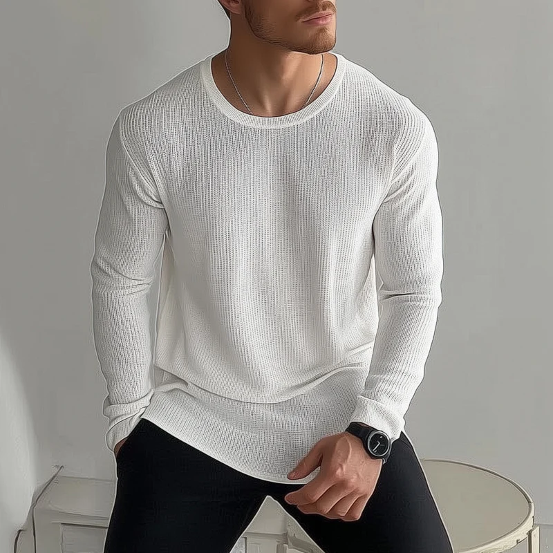 Rodrigo | Men'S Casual Solid Color Breathable Knitted Round Neck Loose Long Sleeve Sweater T-Shirt - Image 5