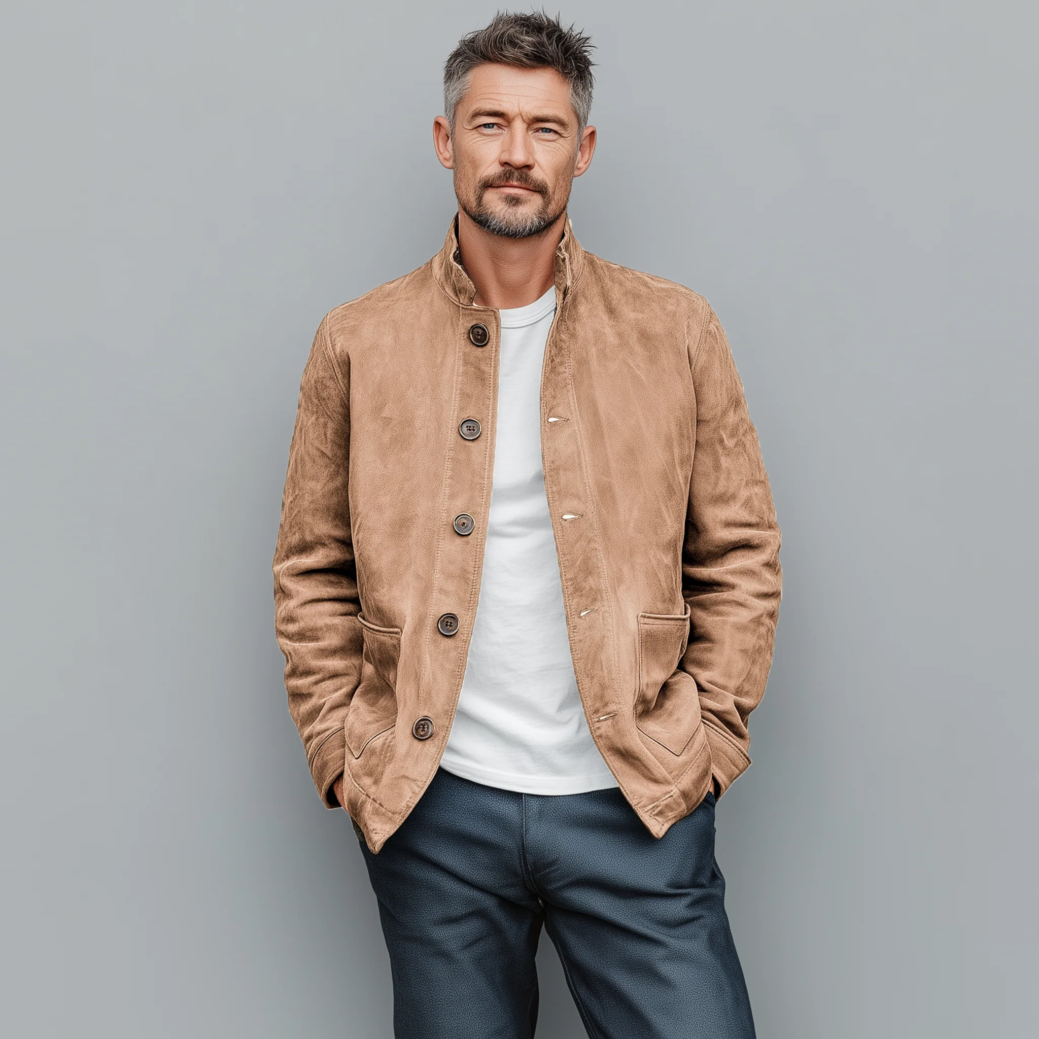 Rodrigo | Men'S Retro Casual Thin Suede Wooden Button Stand Collar Jacket - Image 3