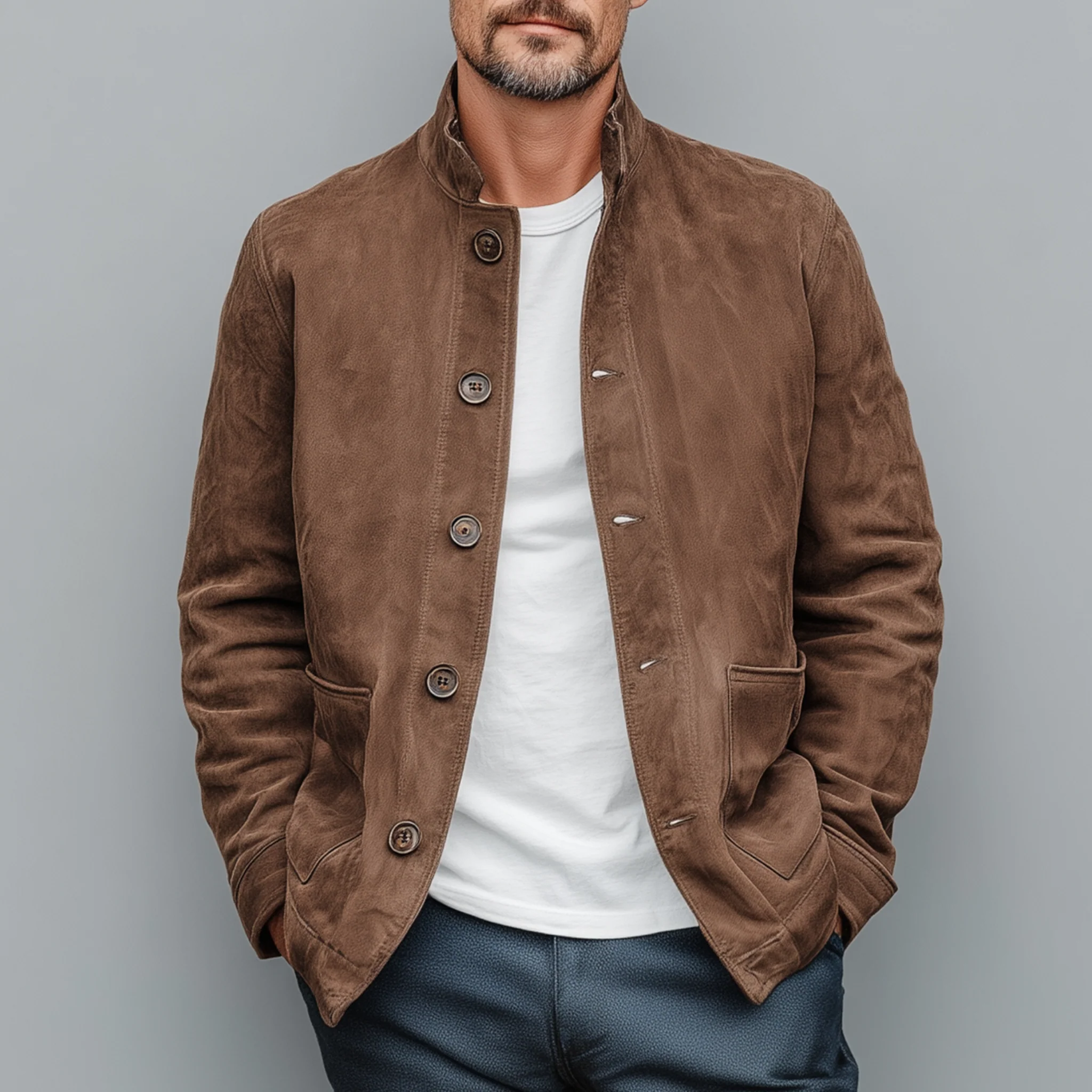 Rodrigo | Men'S Retro Casual Thin Suede Wooden Button Stand Collar Jacket - Image 5