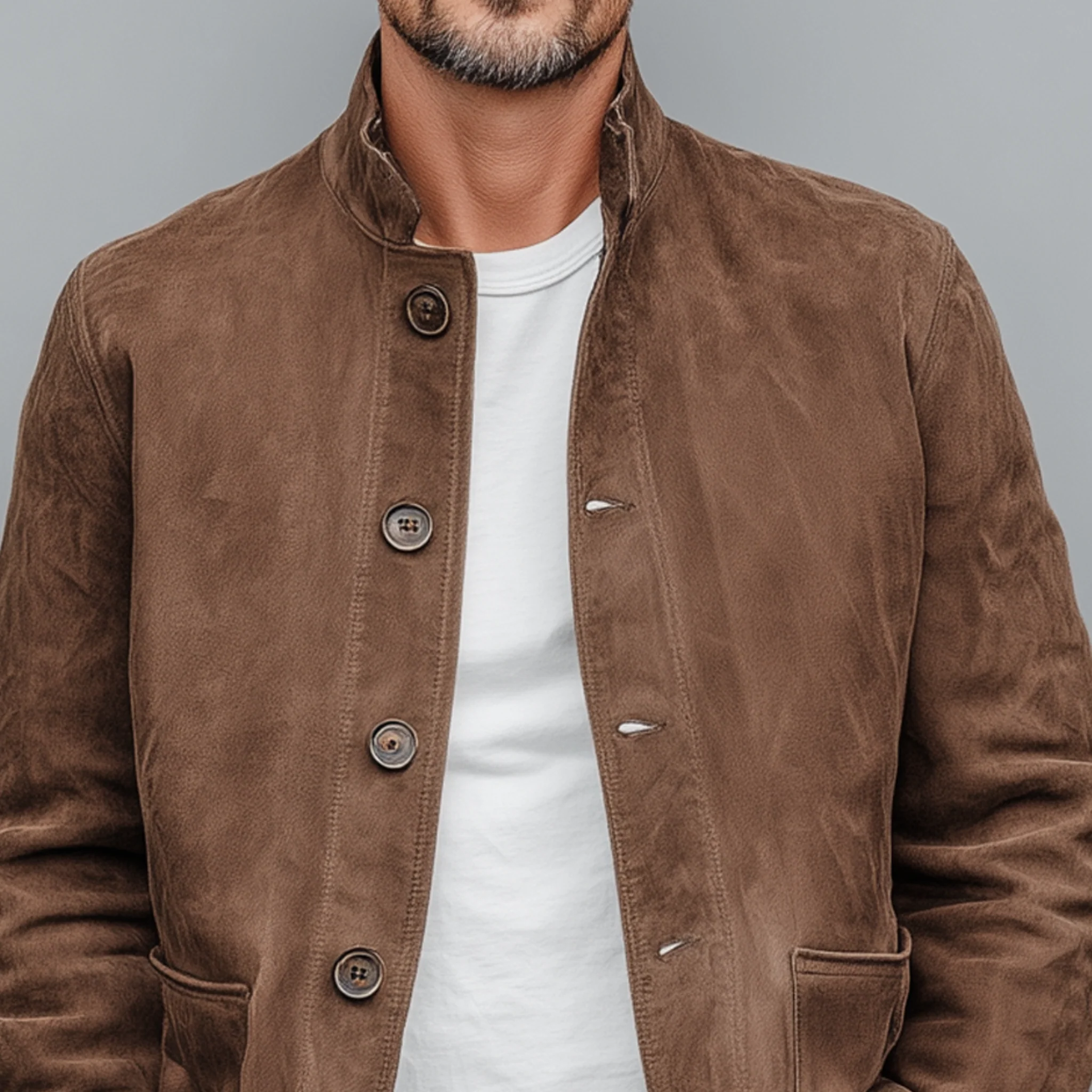 Rodrigo | Men'S Retro Casual Thin Suede Wooden Button Stand Collar Jacket - Image 6