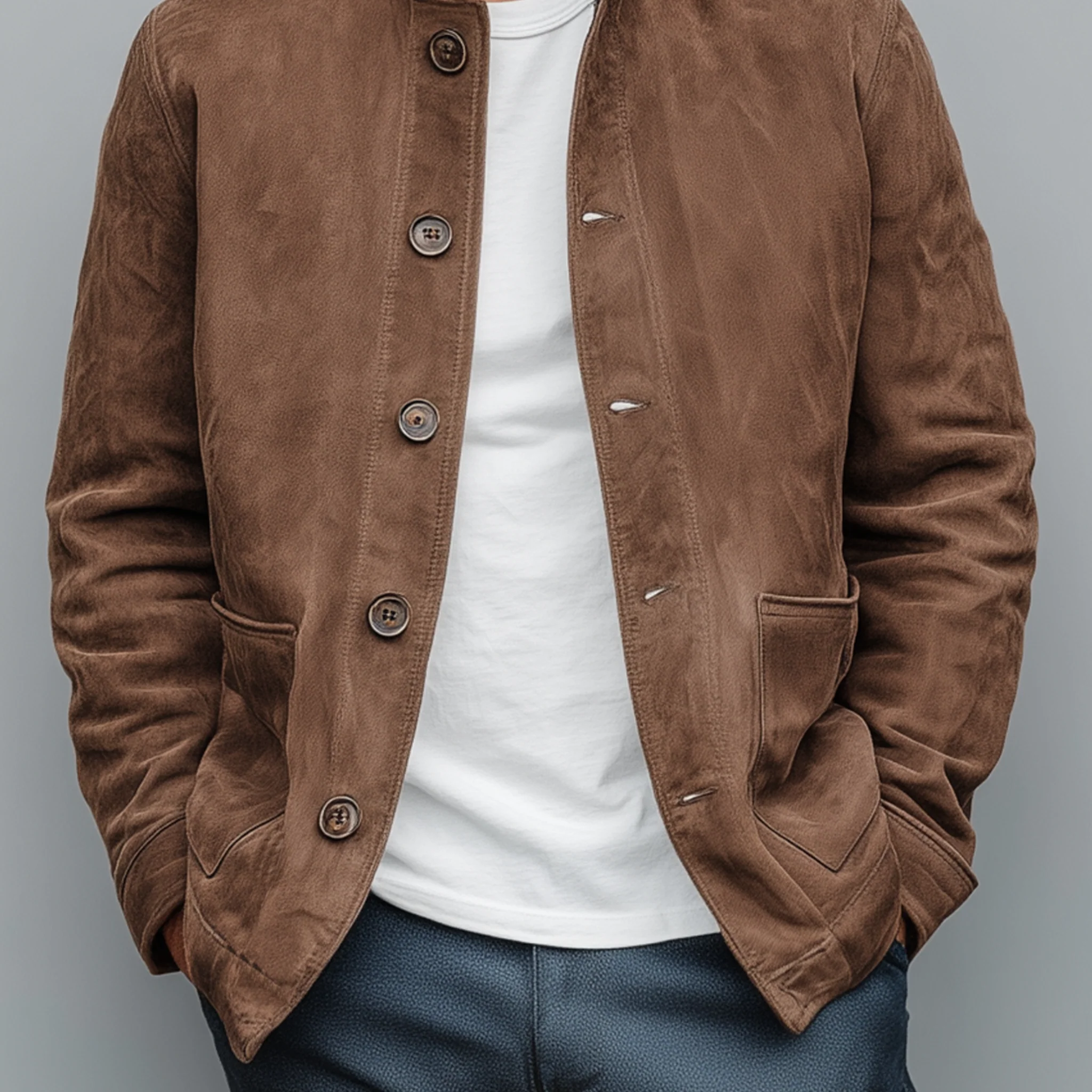 Rodrigo | Men'S Retro Casual Thin Suede Wooden Button Stand Collar Jacket - Image 7