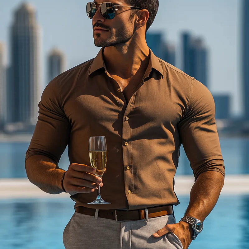 Rogelio | Men'S Basic Solid Color Cotton Blend Long Sleeve Shirt - Image 2