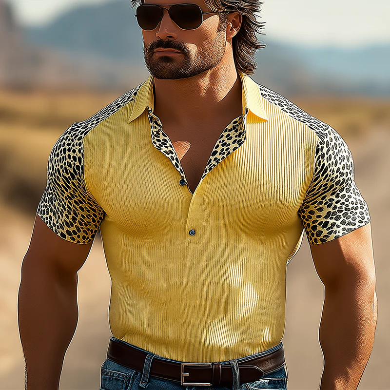 Roger | Men'S Summer Breathable Leopard Print Knitted Stretch Short Sleeve Polo Shirt - Image 2