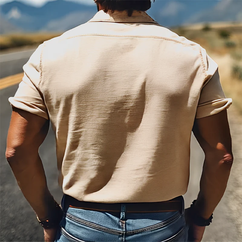 Roger | Men'S Summer Fashion Classic Retro Western Style Embroidered Cotton And Linen Short Sleeve Shirt - Image 2