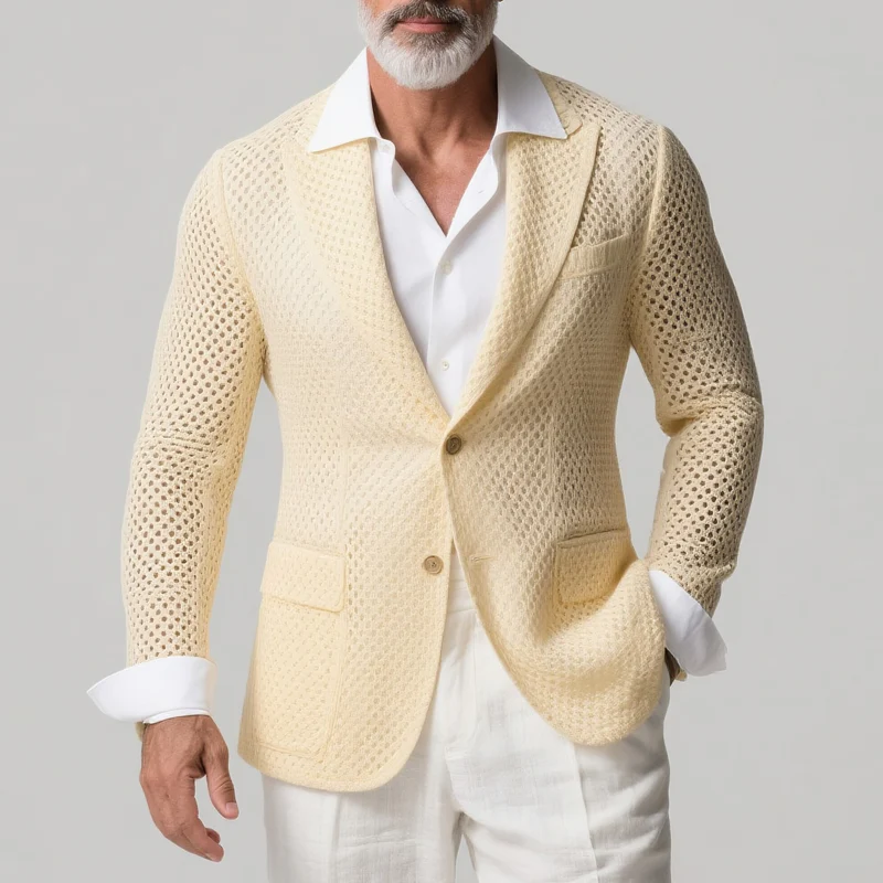 Roland | Men'S Solid Knit Peak Lapel Two Buttons Casual Blazer - Image 2