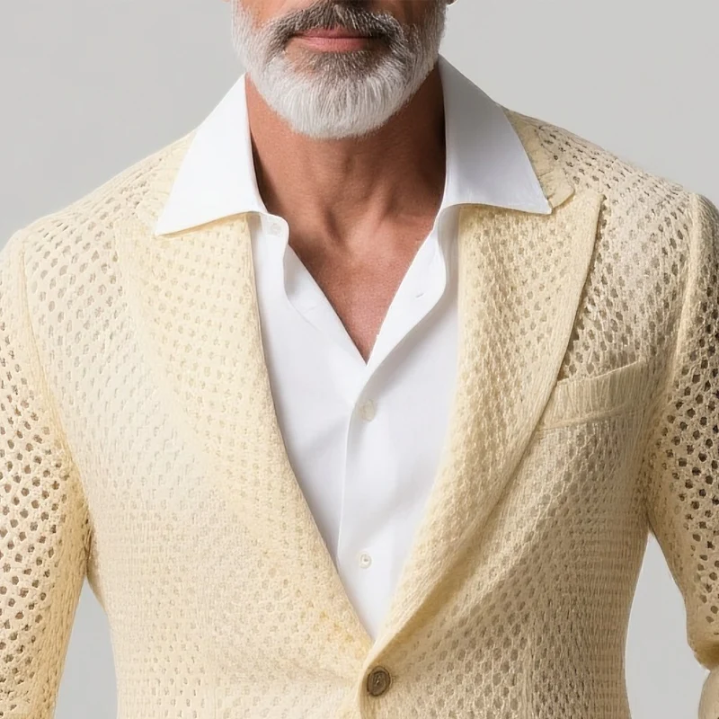 Roland | Men'S Solid Knit Peak Lapel Two Buttons Casual Blazer - Image 3