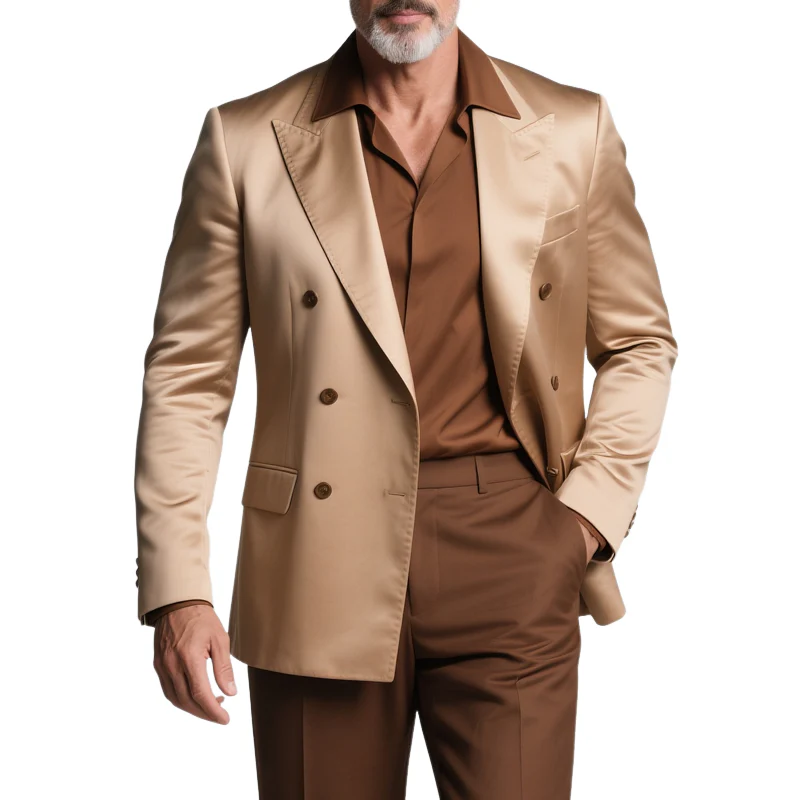 Ron | Men'S Solid Satin Peak Lapel Double Breasted Casual Blazer