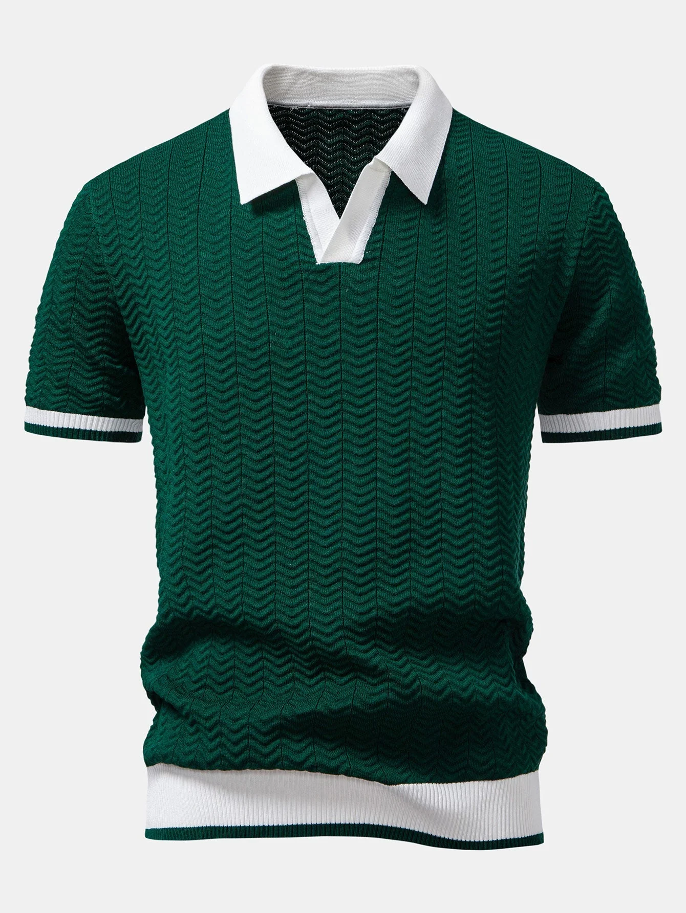 Ronald | Texture Contrast Knitted V Neck Polo Shirt - Image 4
