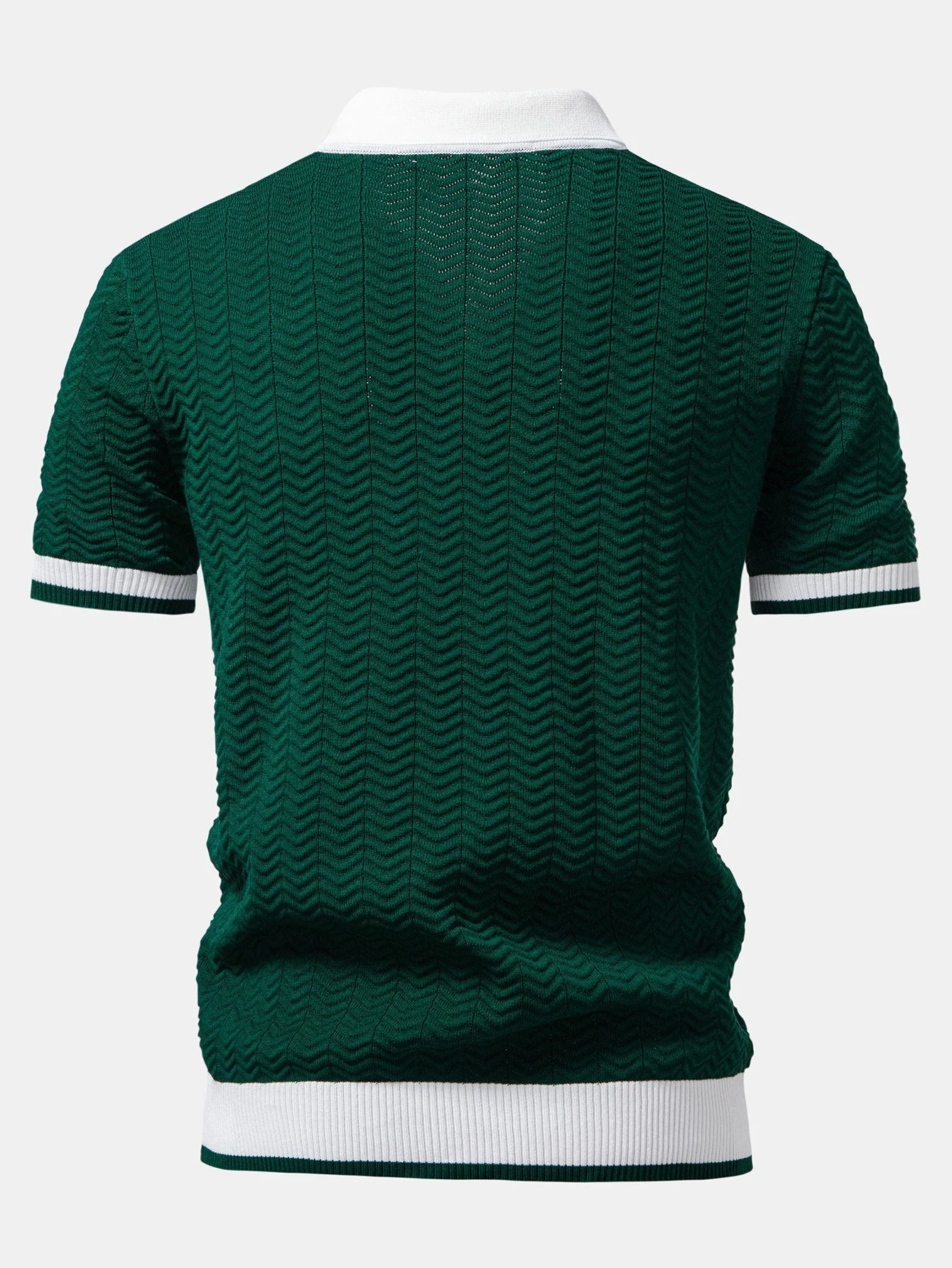 Ronald | Texture Contrast Knitted V Neck Polo Shirt - Image 5