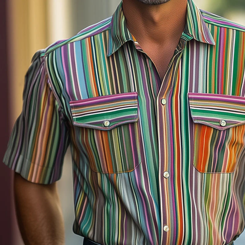 Ronnie | Men'S Summer Casual Colorful Striped Printed Short Sleeve Shirt - Image 3