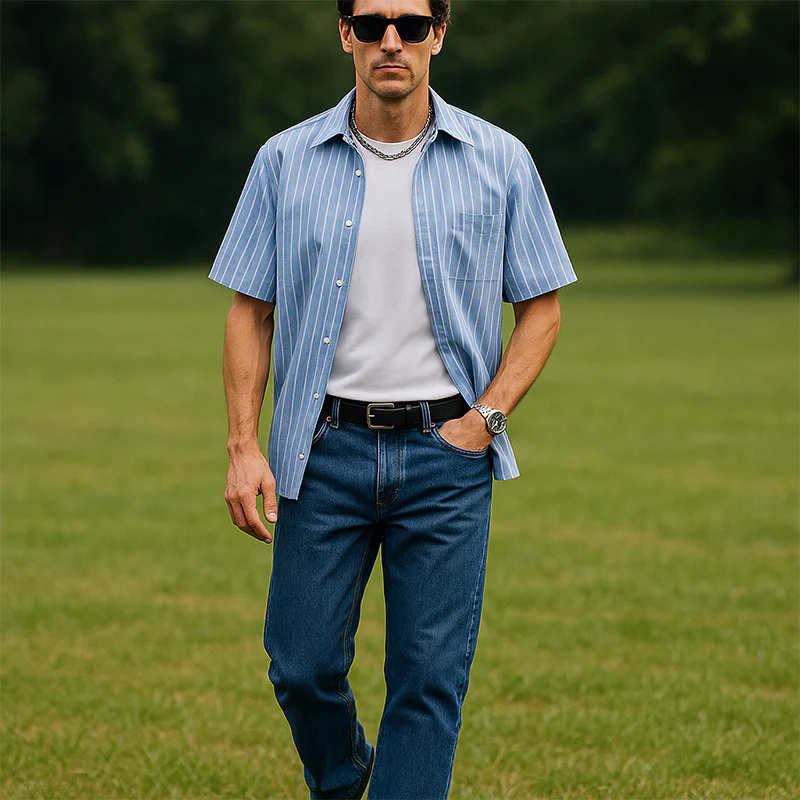 Rory | Men'S Summer Fashion Striped Cotton And Linen Short Sleeve Shirt - Image 2