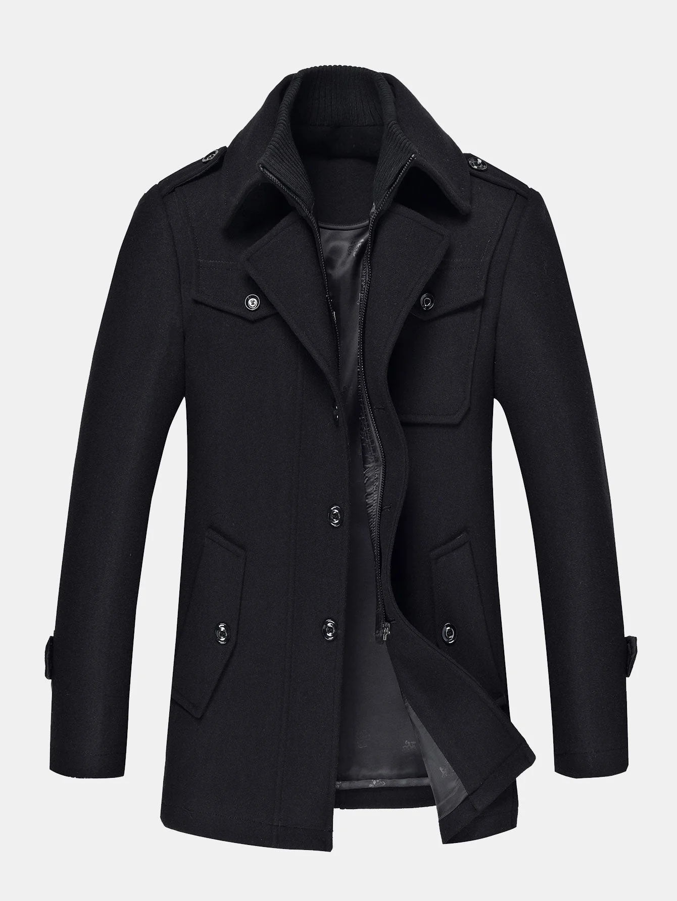 Rowan | Double Layer Detachable Neck Woolen Coat - Image 4