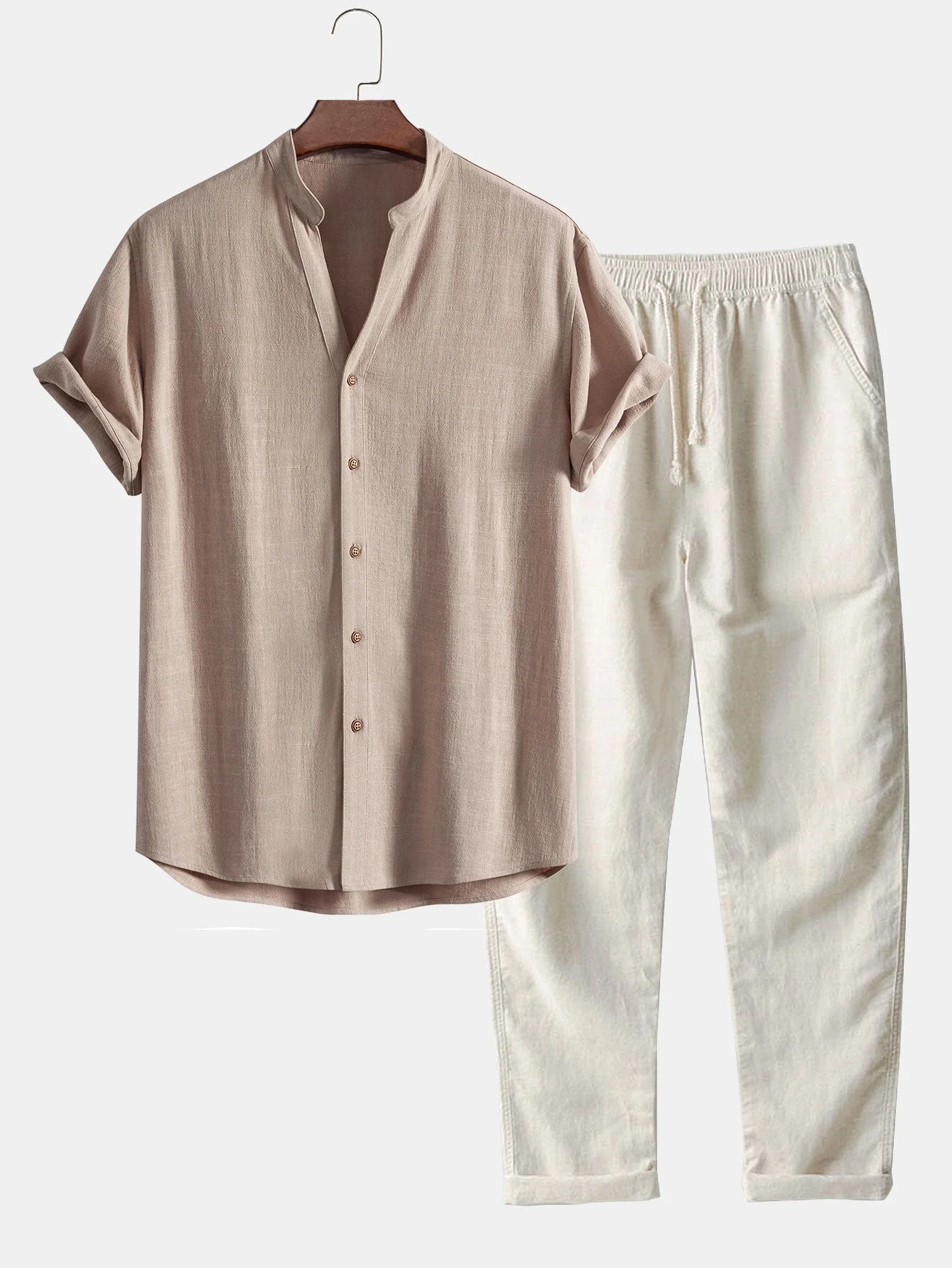 Ruben® | V Neck Linen Rayon Blend Shirt & Straight Leg Linen Pants - Image 3