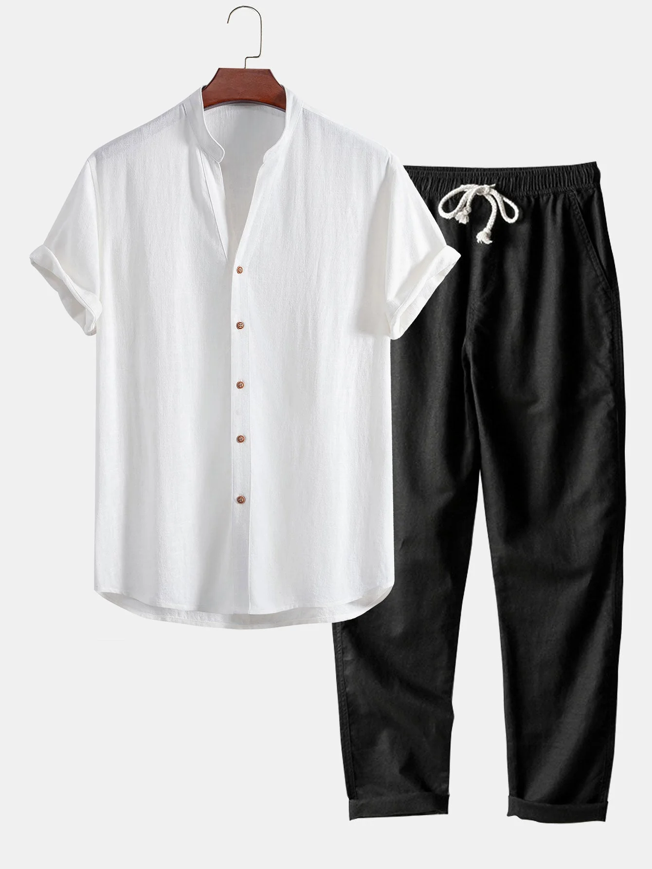 Ruben® | V Neck Linen Rayon Blend Shirt & Straight Leg Linen Pants - Image 5