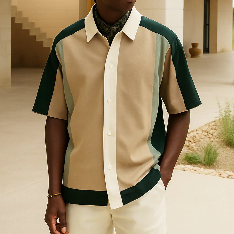 Russell | Men'S Summer Fashion Color Matching Casual Short-Sleeved Shirt - Image 2