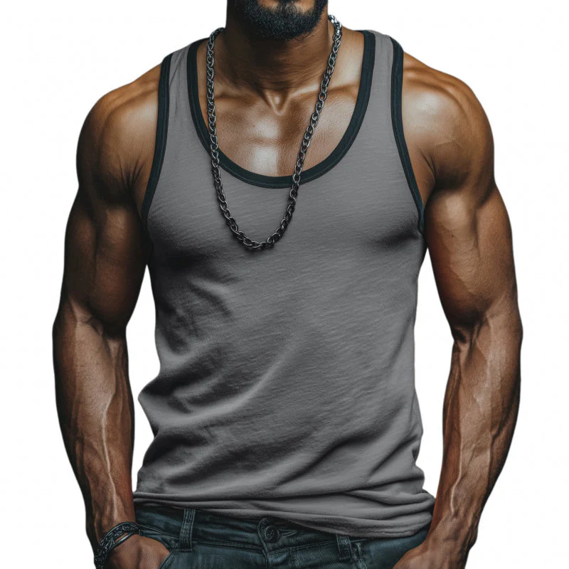 Rusty | Men'S Casual Breathable Skin-Friendly Colorblock Cotton U-Neck Slim Fit Tank Top - Image 4