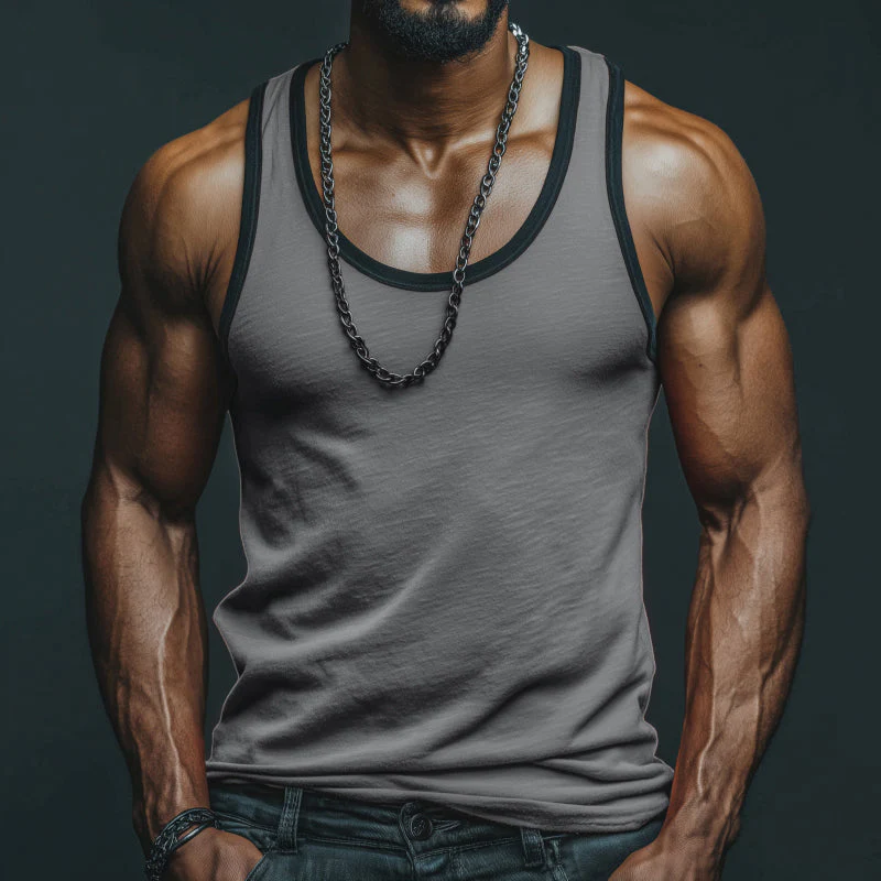 Rusty | Men'S Casual Breathable Skin-Friendly Colorblock Cotton U-Neck Slim Fit Tank Top - Image 5