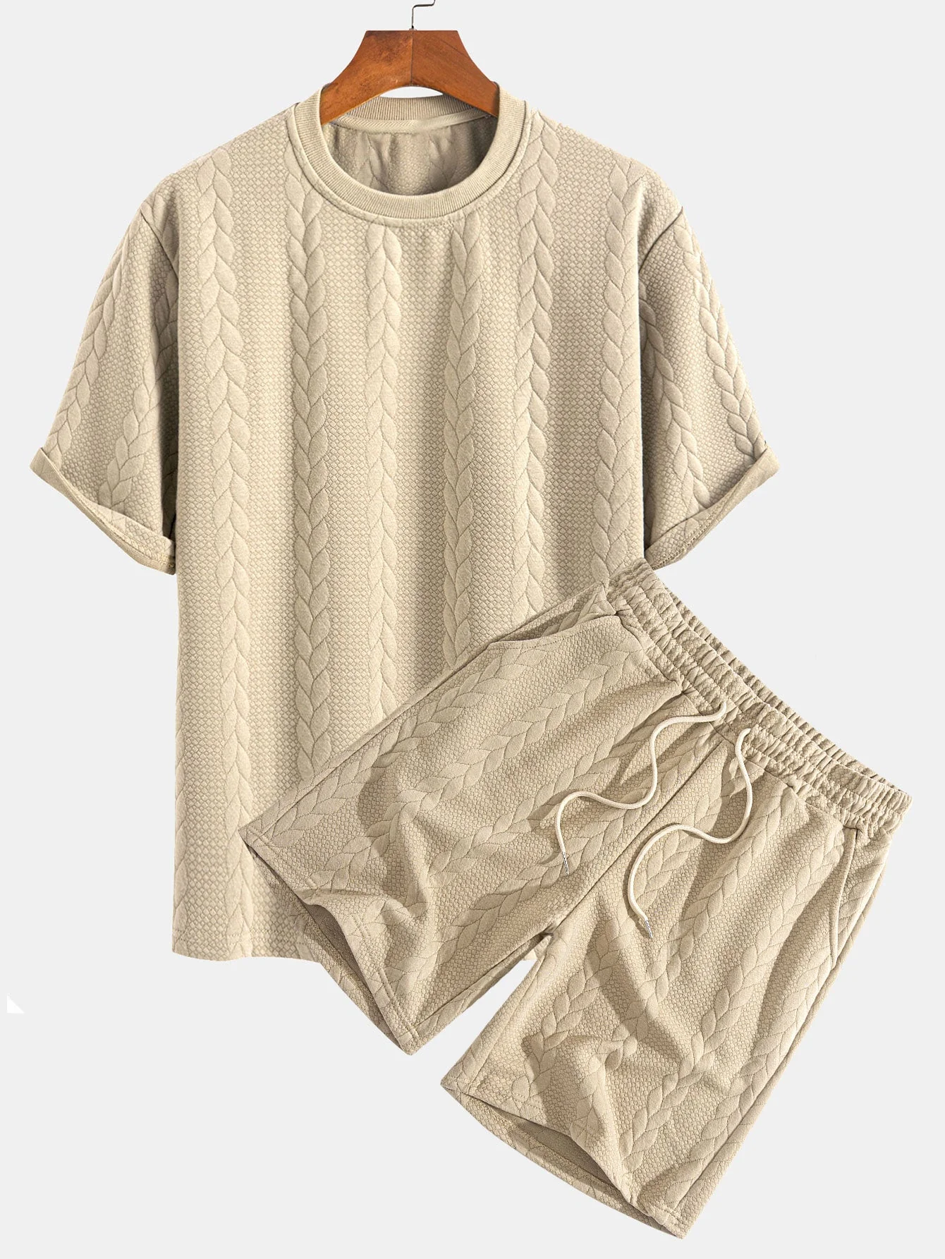 Ryan® | Relax Fit Mid-Length Sleeve Twist Jacquard T-Shirt & Shorts - Image 2