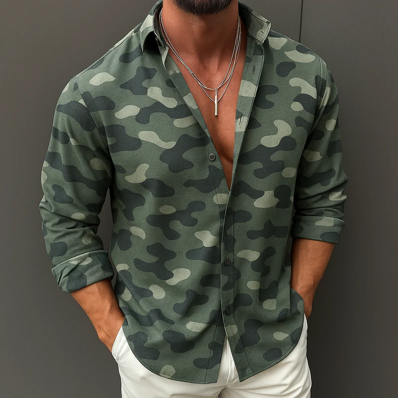 Salvador | Men'S Camouflage Print Lapel Long Sleeve Shirt - Image 2