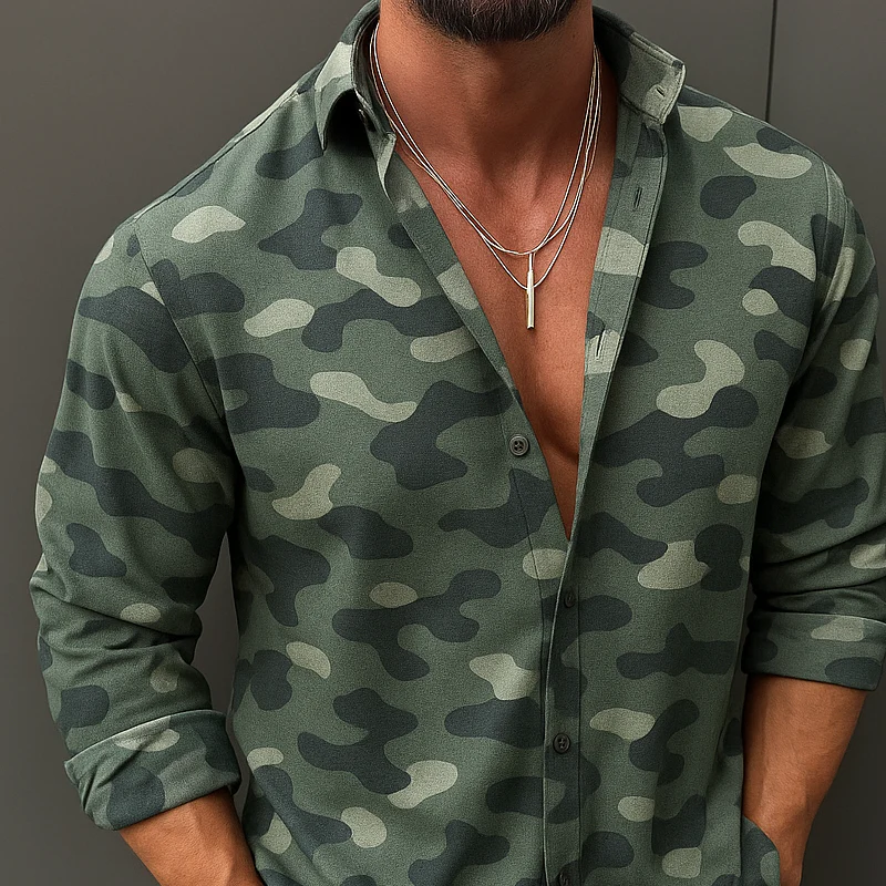 Salvador | Men'S Camouflage Print Lapel Long Sleeve Shirt - Image 3