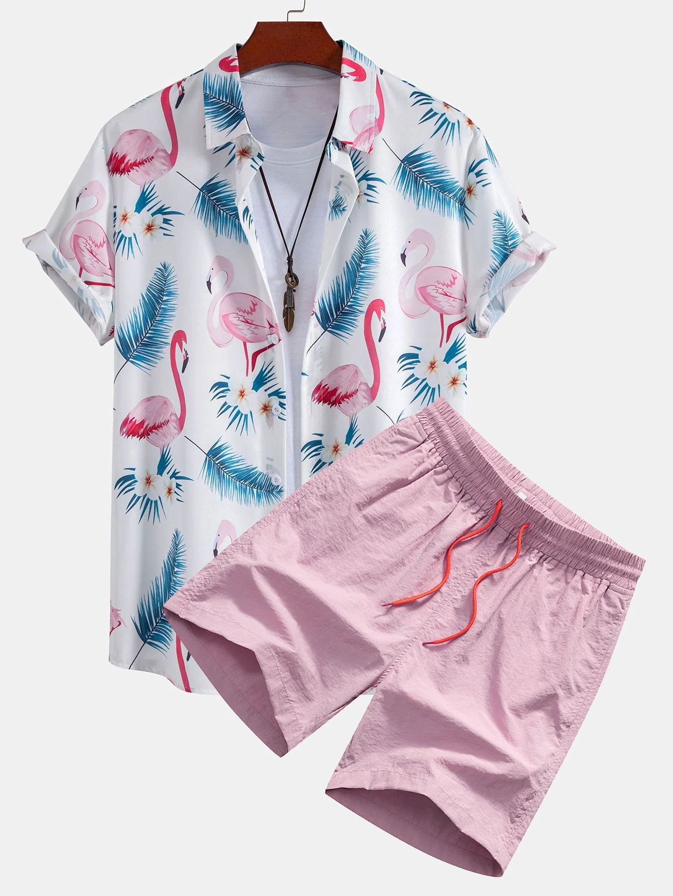 Samuel® | Flamingo Leaf Print Button Up Shirt & Swim Shorts