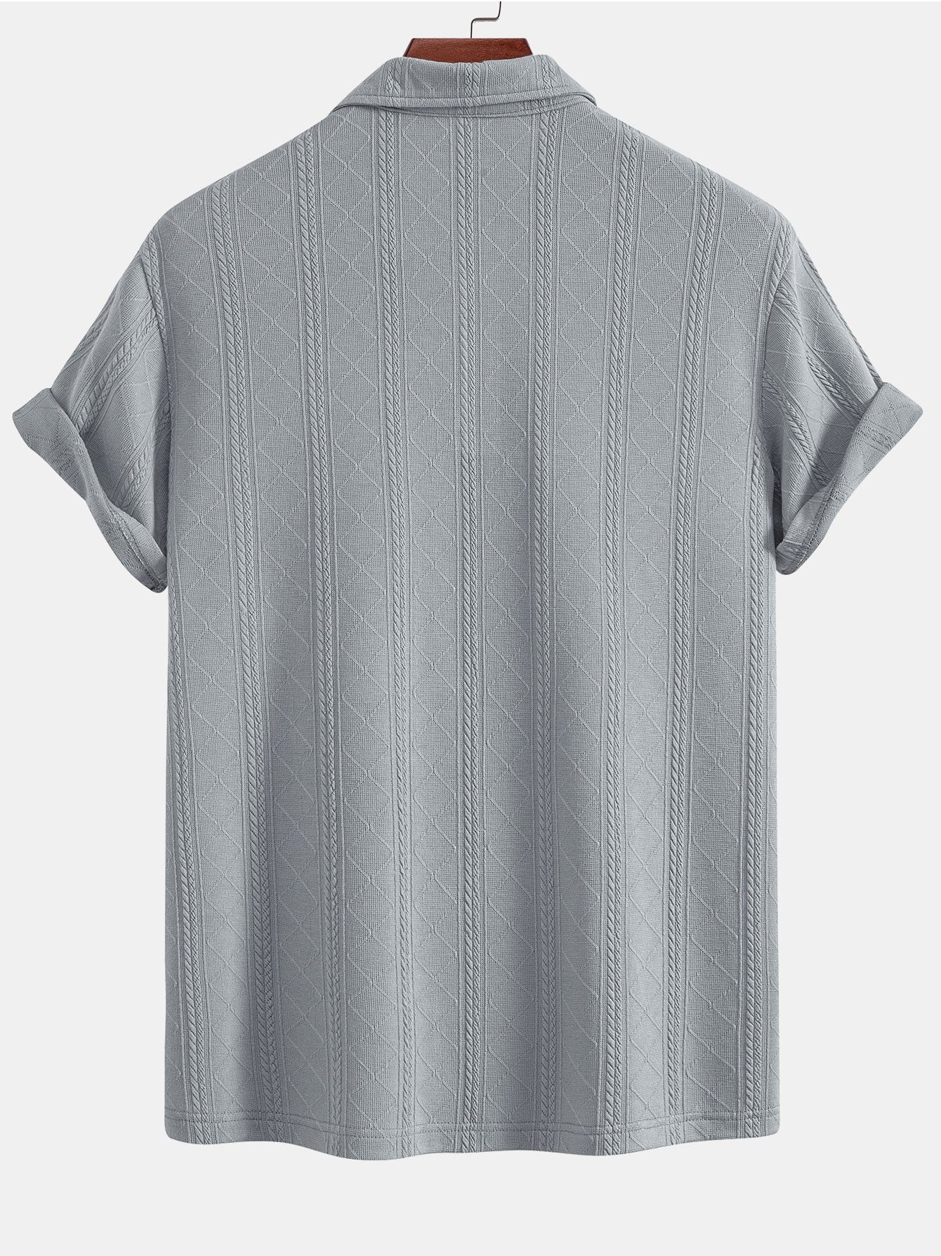 Samuel | Rhombus Geometric Texture Knit Polo Shirt - Image 10