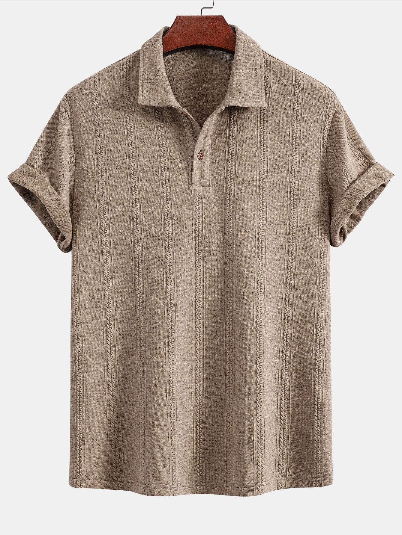 Samuel | Rhombus Geometric Texture Knit Polo Shirt - Image 5