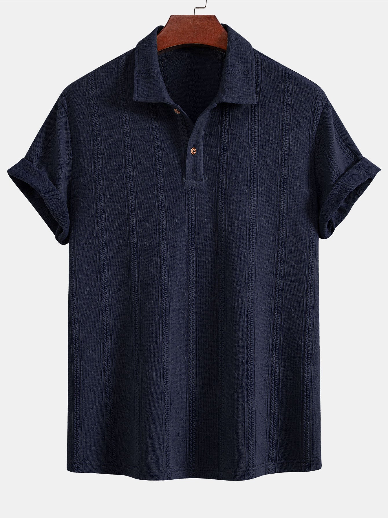 Samuel | Rhombus Geometric Texture Knit Polo Shirt - Image 7