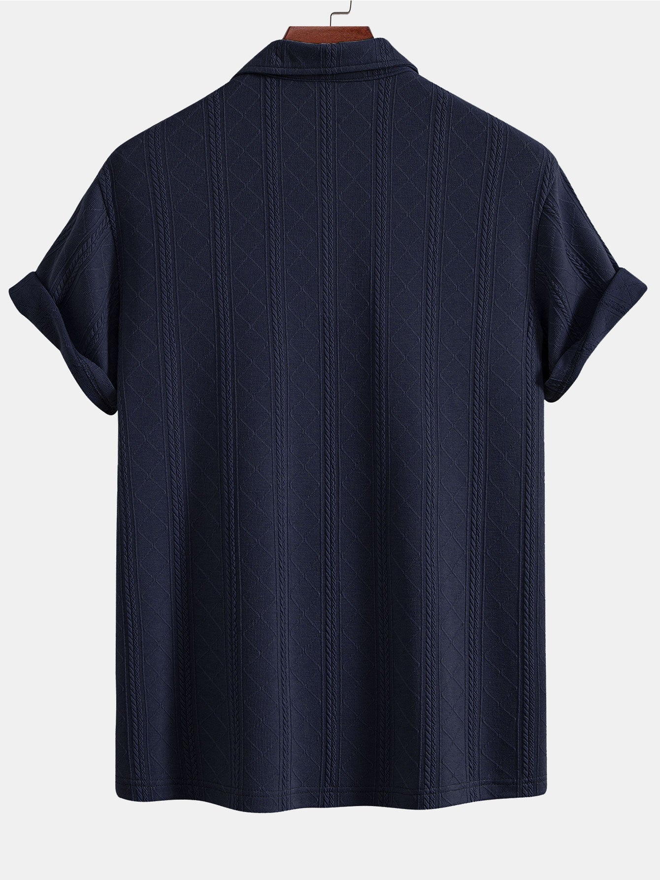 Samuel | Rhombus Geometric Texture Knit Polo Shirt - Image 8