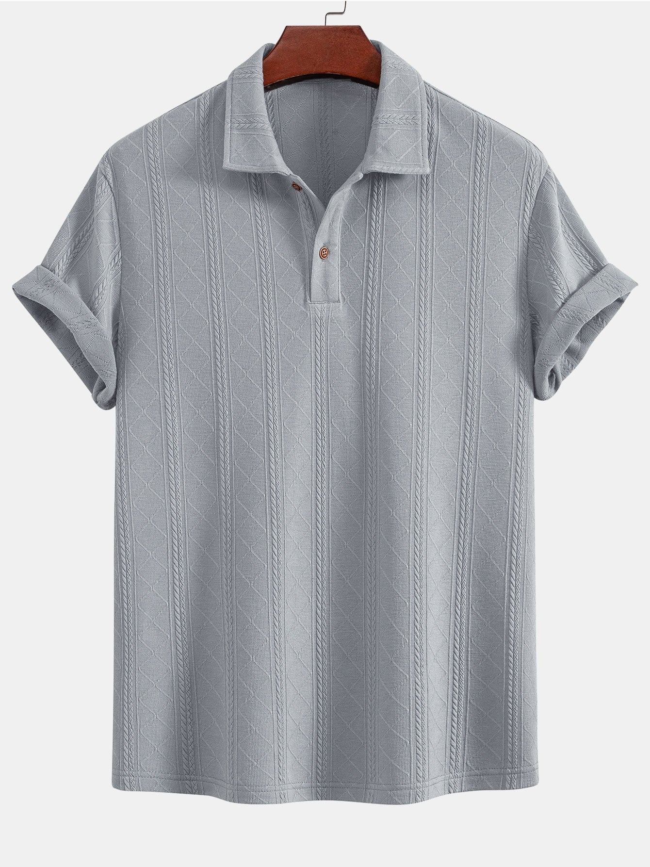 Samuel | Rhombus Geometric Texture Knit Polo Shirt - Image 9
