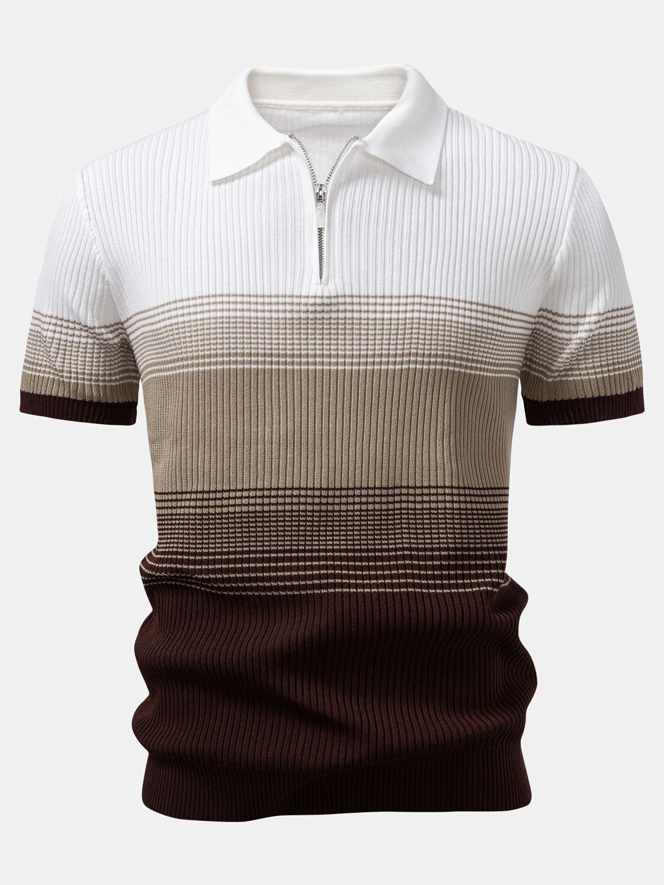 Samuel | Striped Gradient Knitted Polo Shirt - Image 10
