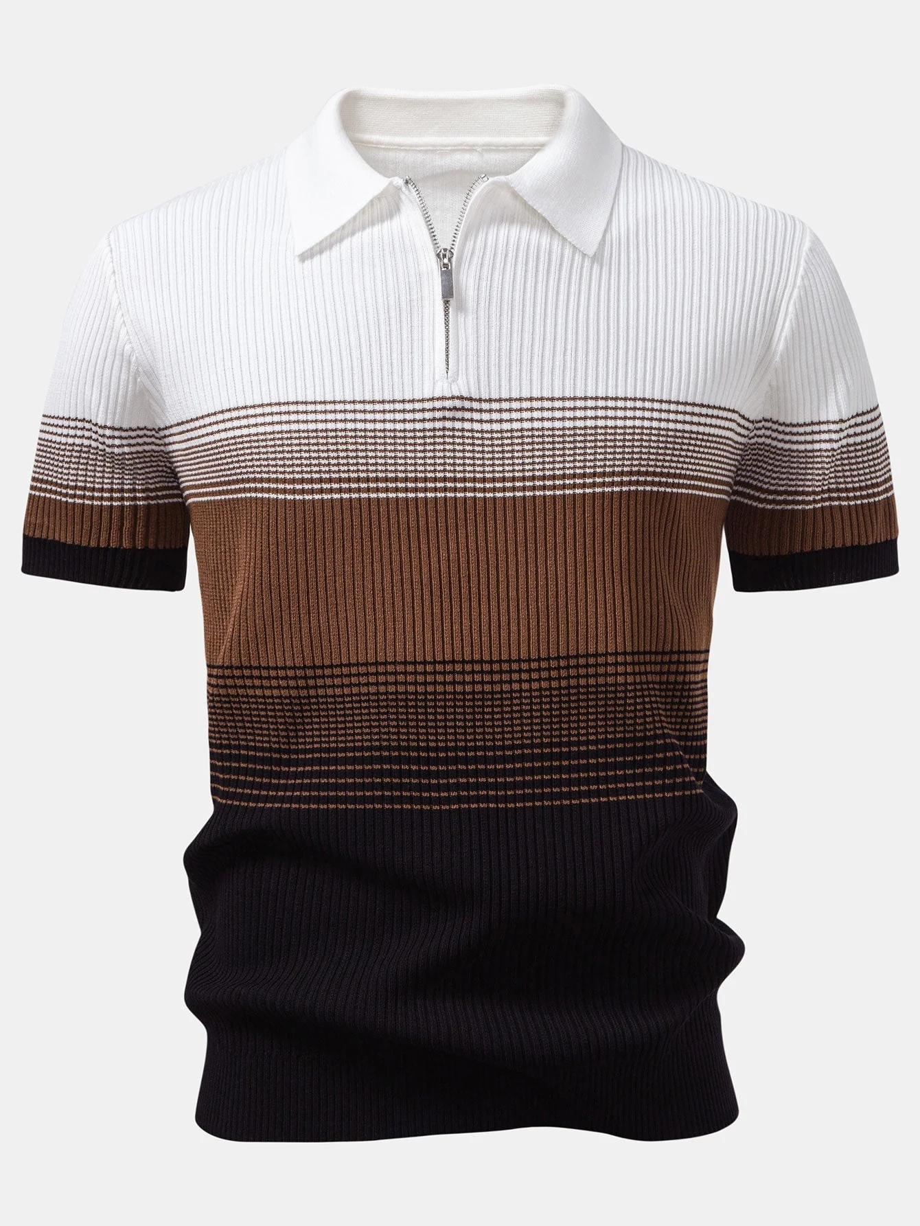 Samuel | Striped Gradient Knitted Polo Shirt - Image 6