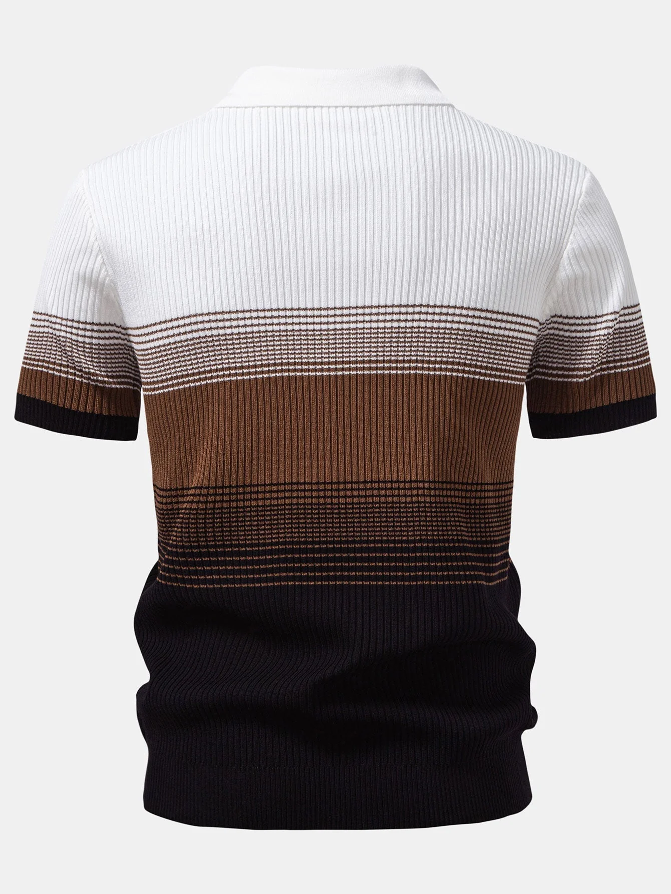 Samuel | Striped Gradient Knitted Polo Shirt - Image 7
