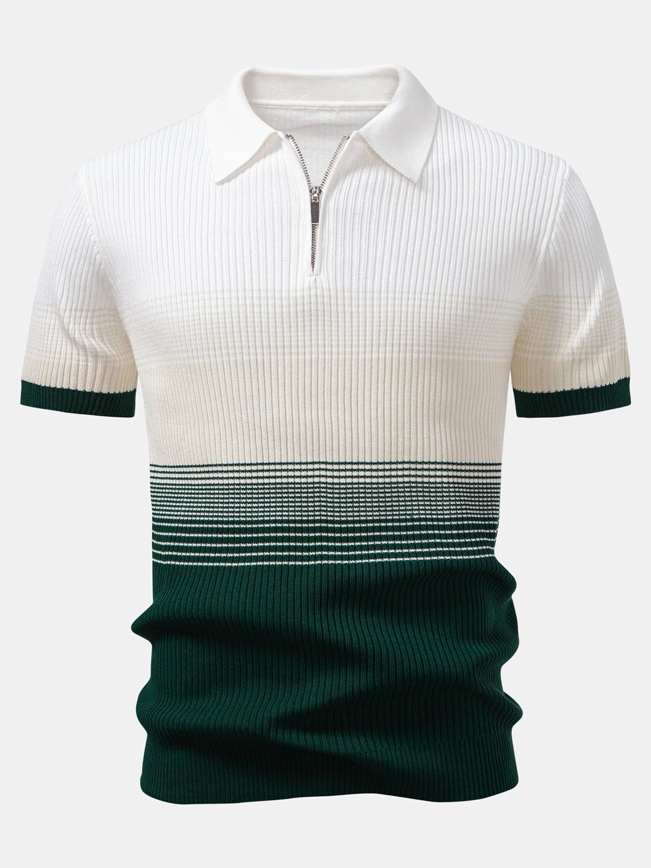 Samuel | Striped Gradient Knitted Polo Shirt - Image 8