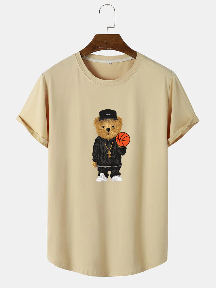 Santiago® | Basketball Bear Print Arc Hem T-Shirt - Image 3