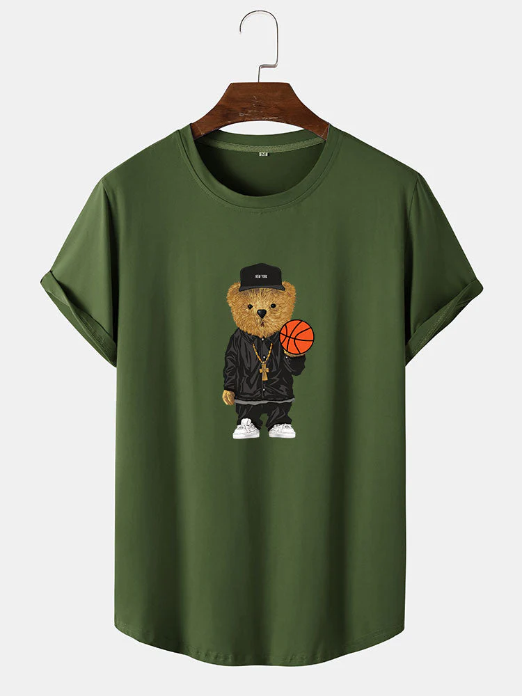 Santiago® | Basketball Bear Print Arc Hem T-Shirt - Image 4