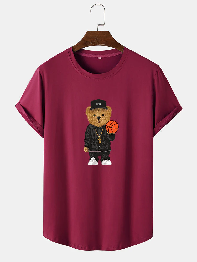 Santiago® | Basketball Bear Print Arc Hem T-Shirt - Image 6