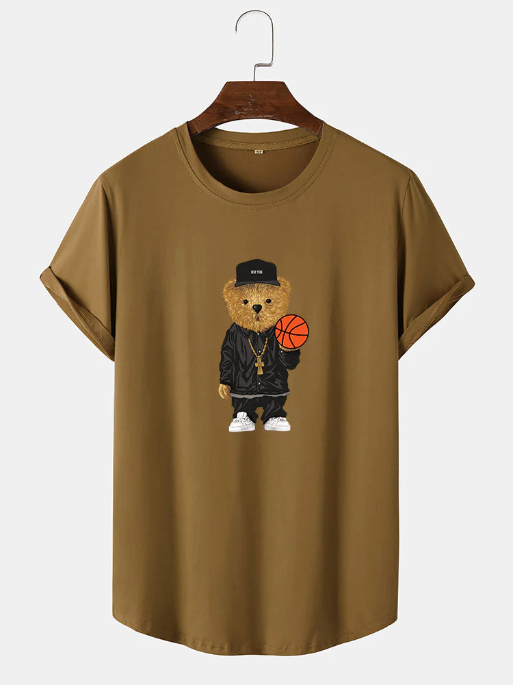 Santiago® | Basketball Bear Print Arc Hem T-Shirt - Image 8